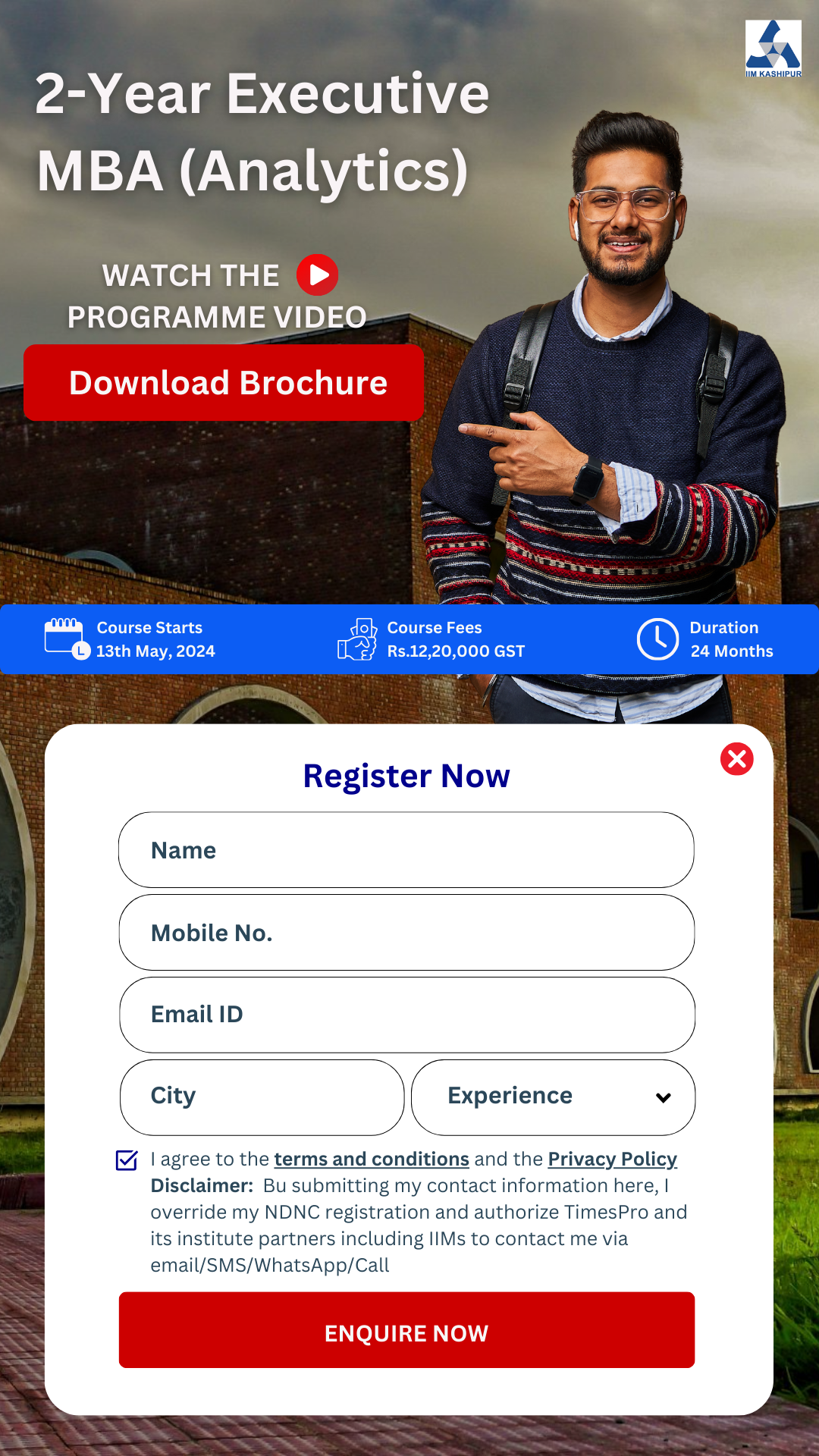 IIM Kashipur form popup for mobile